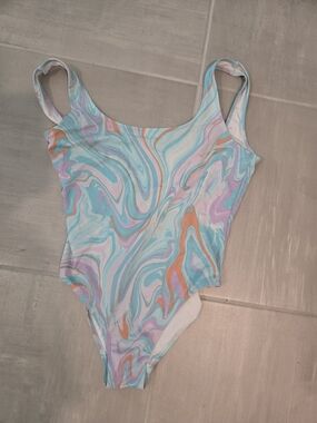 Victoria's Secret Marble-Print One-Piece in Turquoise, Pink & Orange XL